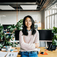 girl smiling in an office