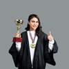 A woman holding a trophy