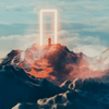 Surreal mountain with glowing portal.
