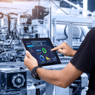 A man operating via a tablet