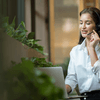 woman wearing headset and talking