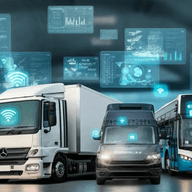 3D hologram screens floating over a truck and van