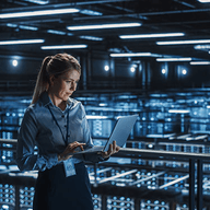 girl using her computer in server room