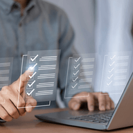 Man interacting with digital checklist interface.