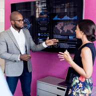 A man and a women talking