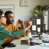 two colleagues analyzing data