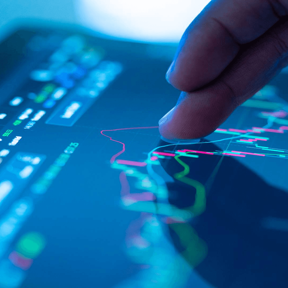 Stock market data displayed on a screen