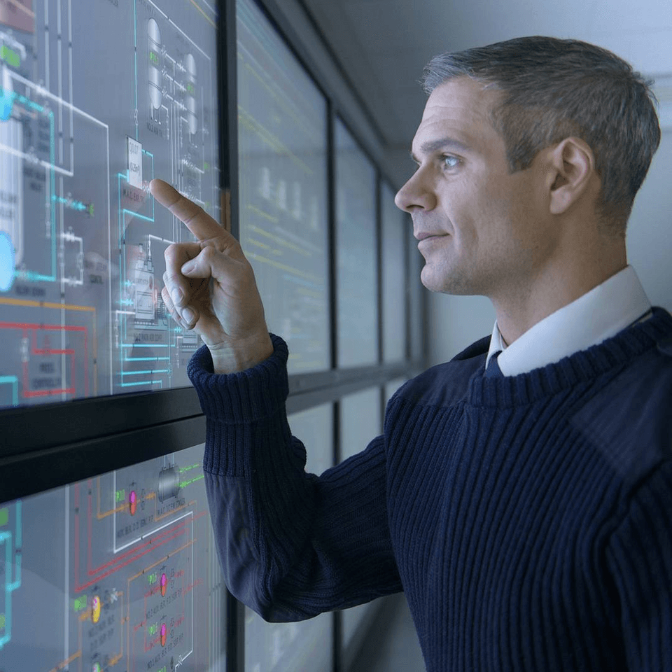 person analyzing chart
