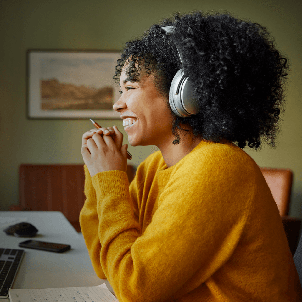 A woman in an online meeting