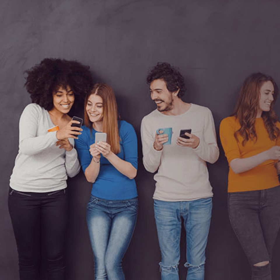 People together checking mobile phones